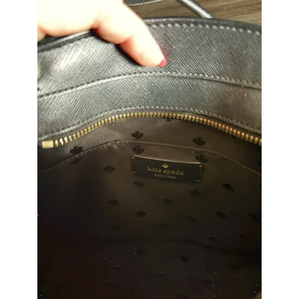 Kate Spade Tinsel Glitter Black Crossbody Bag Satchel Purse Gold Hardware Zip